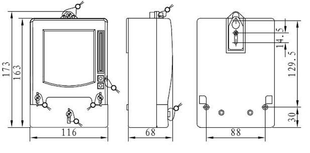 DDSY879-F單相電子式預付費電能表(多費率型)外形尺寸安裝圖